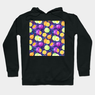 Bright watercolor tropical fruit pattern, passion fruit on the galaxy background Hoodie